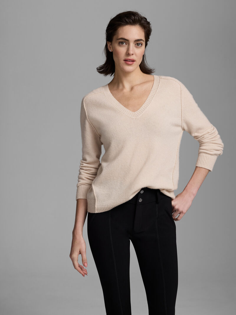 Woman Wears Luxe Cashmere V-Neck Sweater image number 0