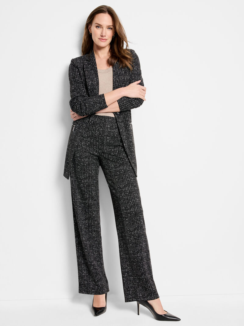 Woman Wears 30.5" Lenox Wide Leg Dotty Grid Knit Pant image number 4