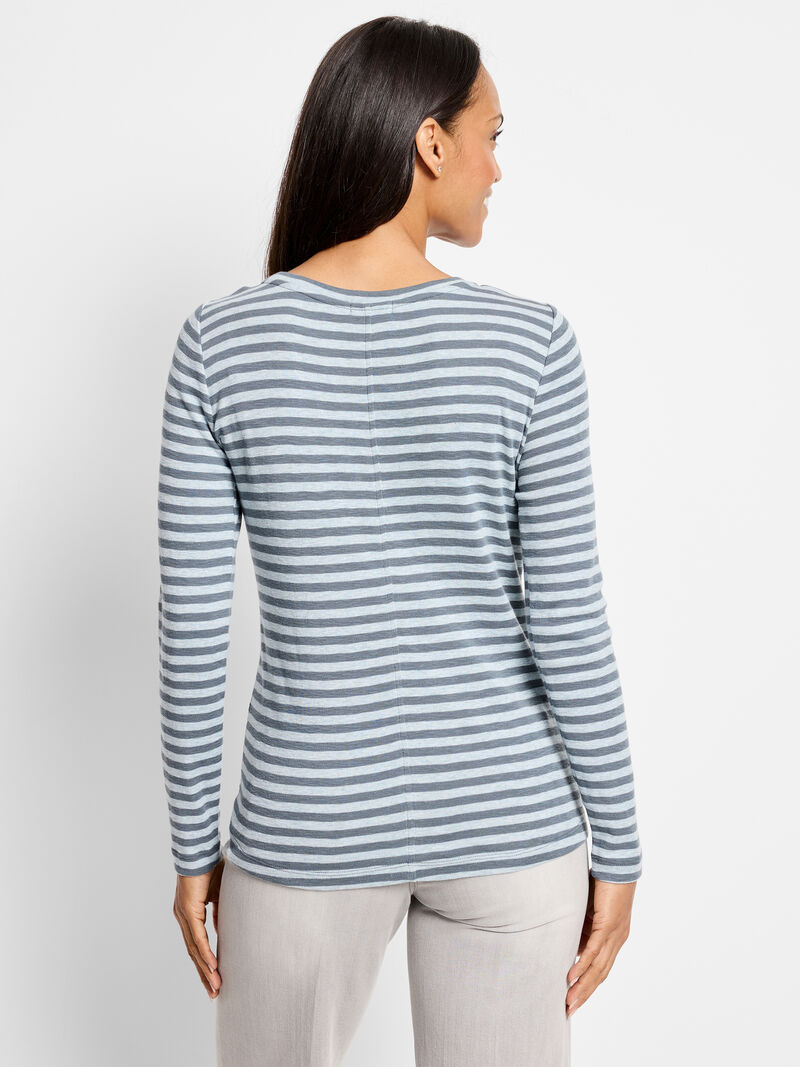 Woman Wears NZT Striped Bracelet Sleeve Boat Tee image number 2