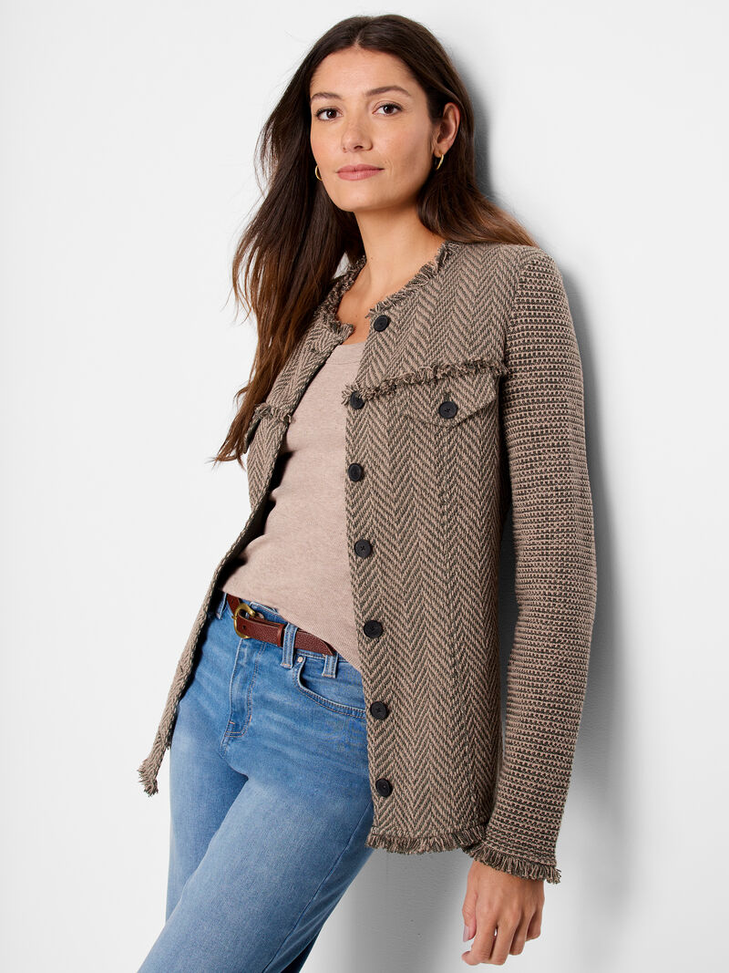 Woman Wears Utility Fringe Mix Knit Jacket image number 0