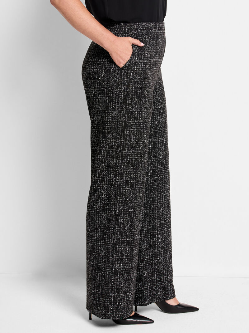 Woman Wears 30.5" Lenox Wide Leg Dotty Grid Knit Pant image number 2