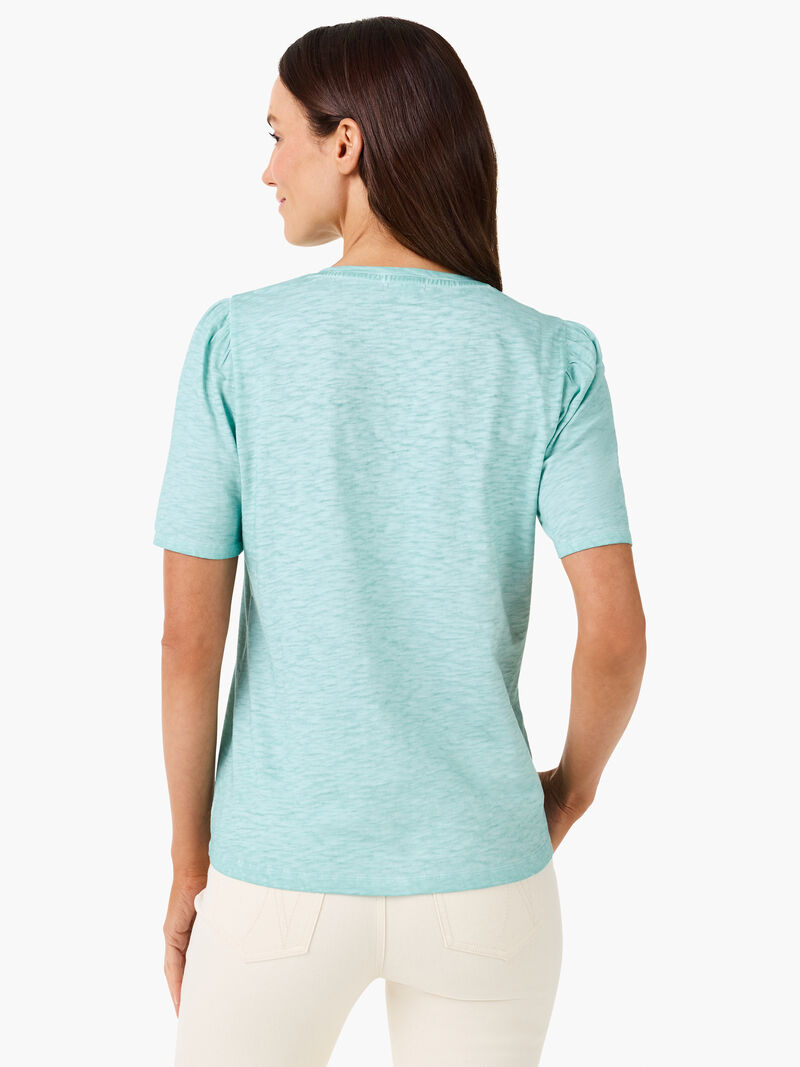 Woman Wears NZT Short Sleeve Split Neck Tee image number 2