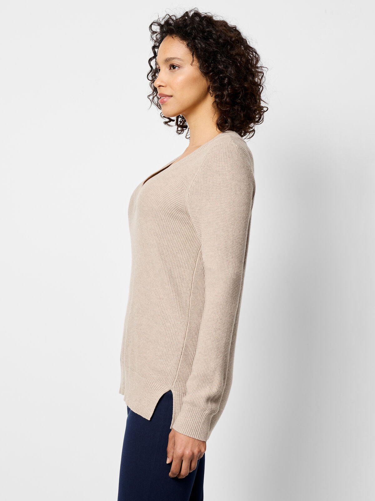 Waffle Stitch V-Neck Sweater