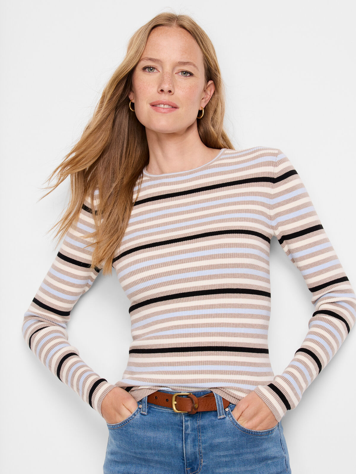 Striped Ribbed Sweater Tee