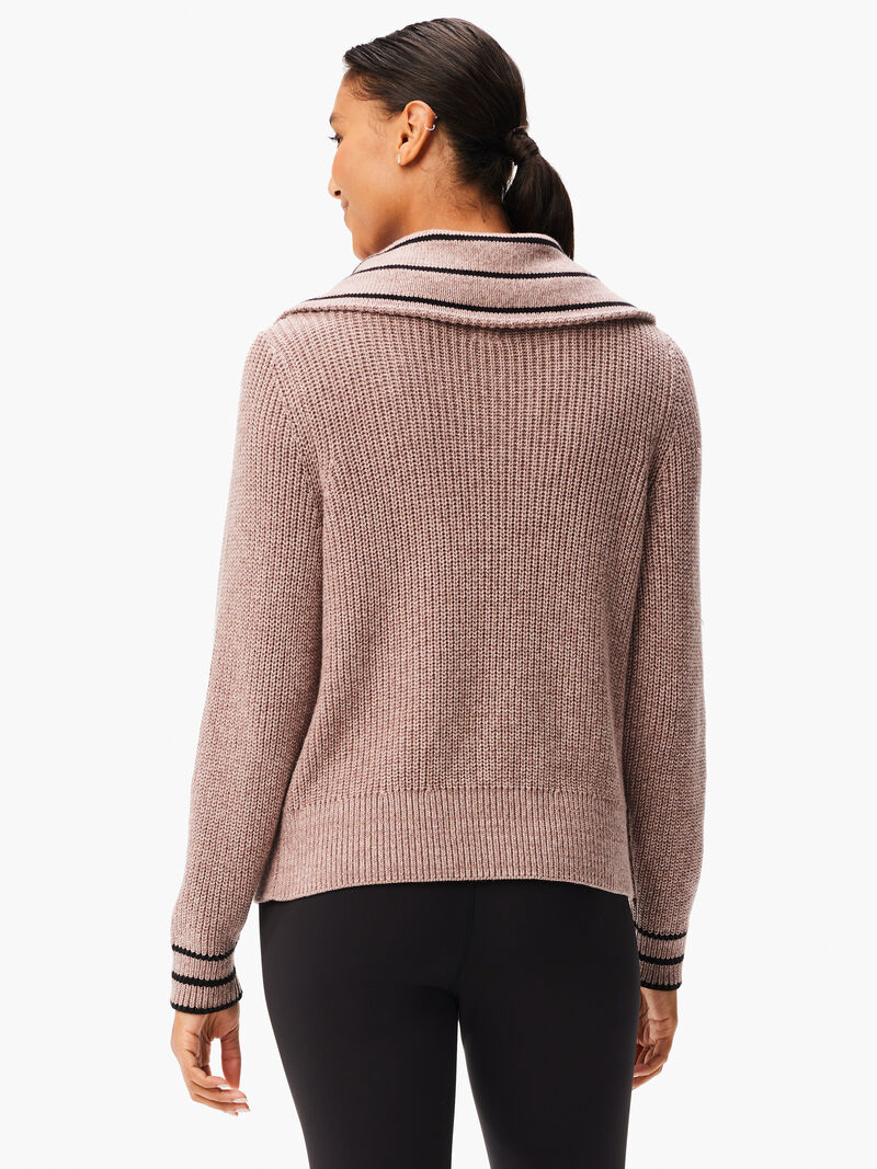 Woman Wears Stripe Detail Zip Front Sweater image number 2