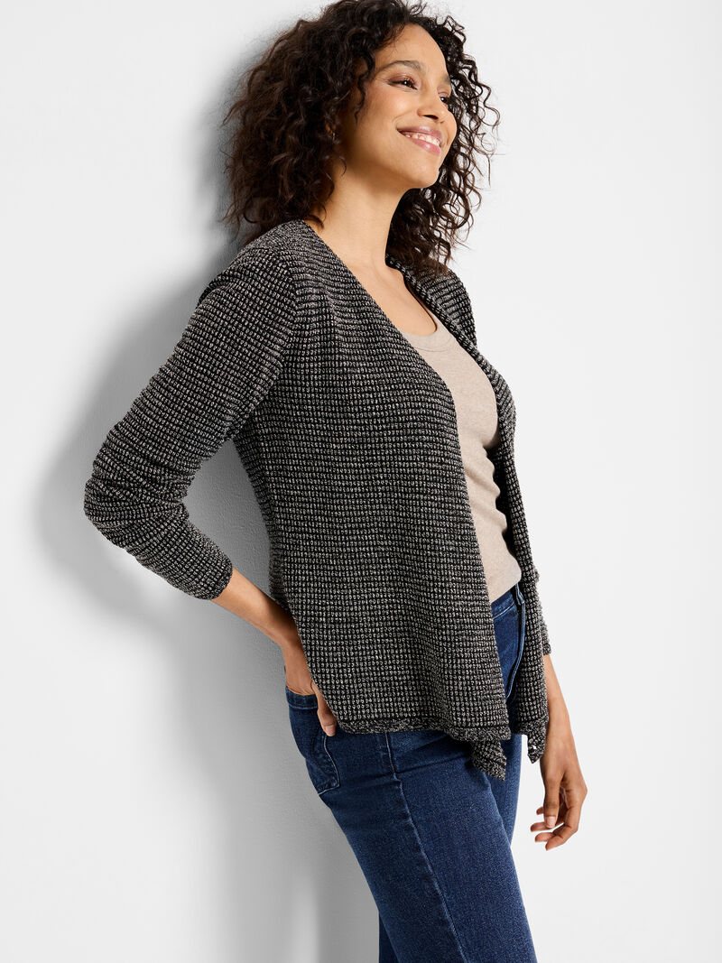 Woman Wears Pixel Knit 4-Way Cardigan image number 0