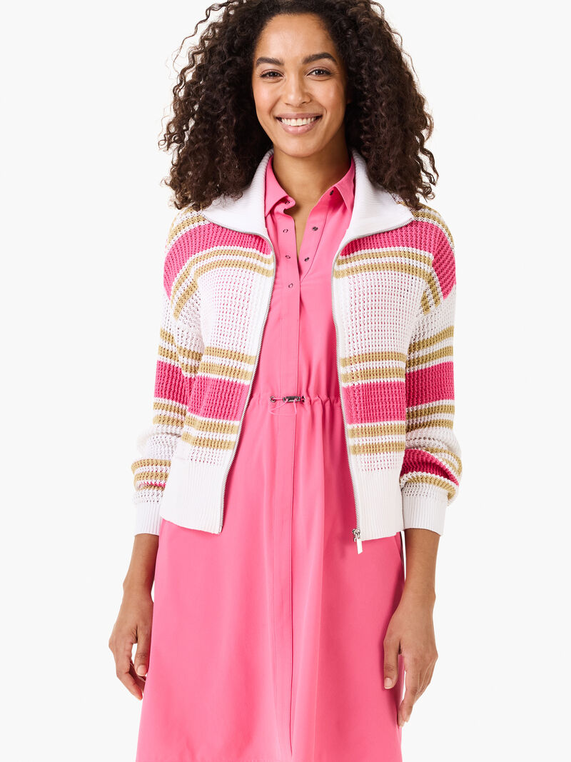 Mixed Stripe Zip Front Sweater Jacket