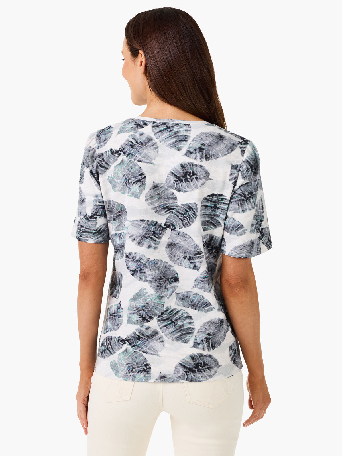 NZT Falling Palms Short Sleeve Split Neck Tee