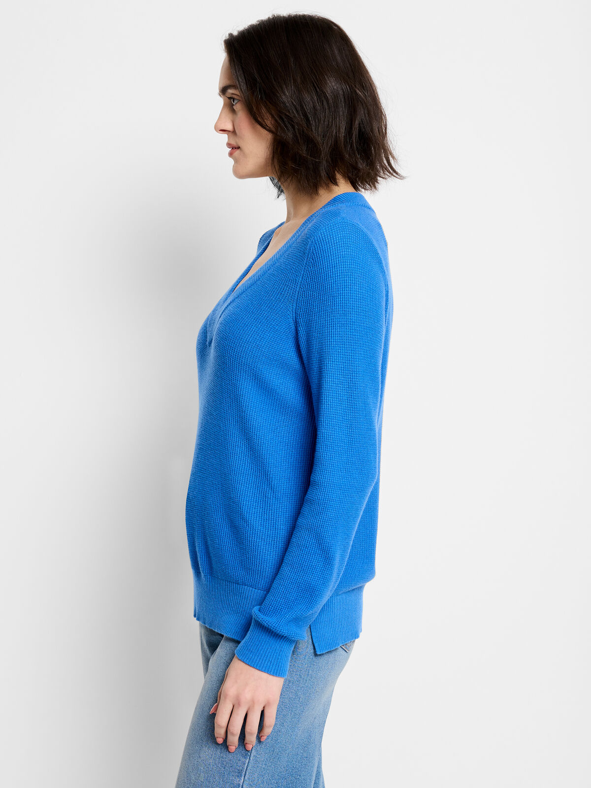 Waffle Stitch V-Neck Sweater