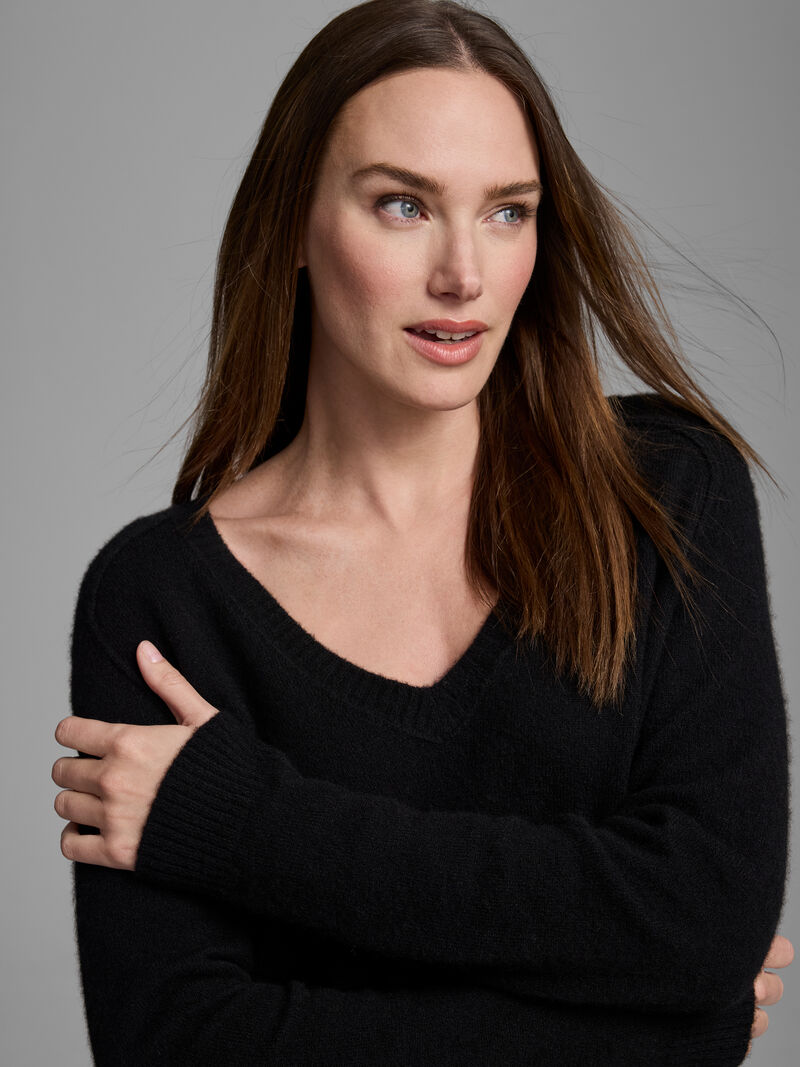 Woman Wears Luxe Cashmere V-Neck Sweater image number 0