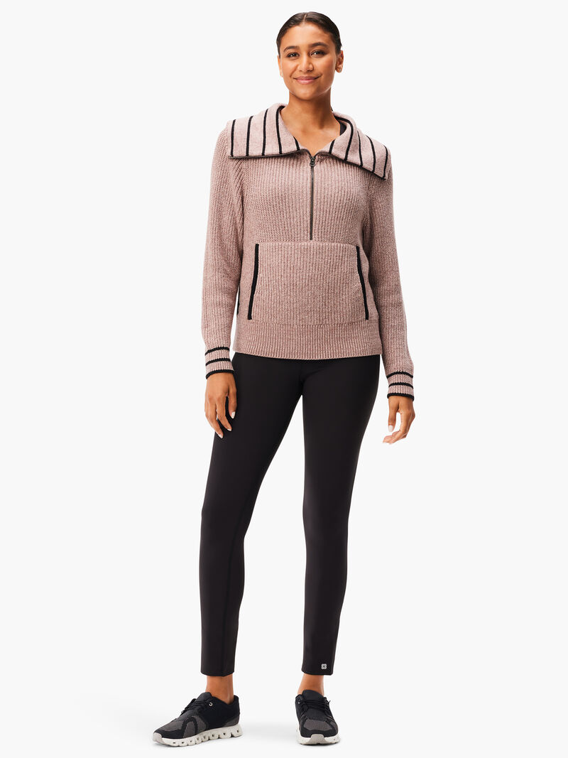 Woman Wears Stripe Detail Zip Front Sweater image number 3