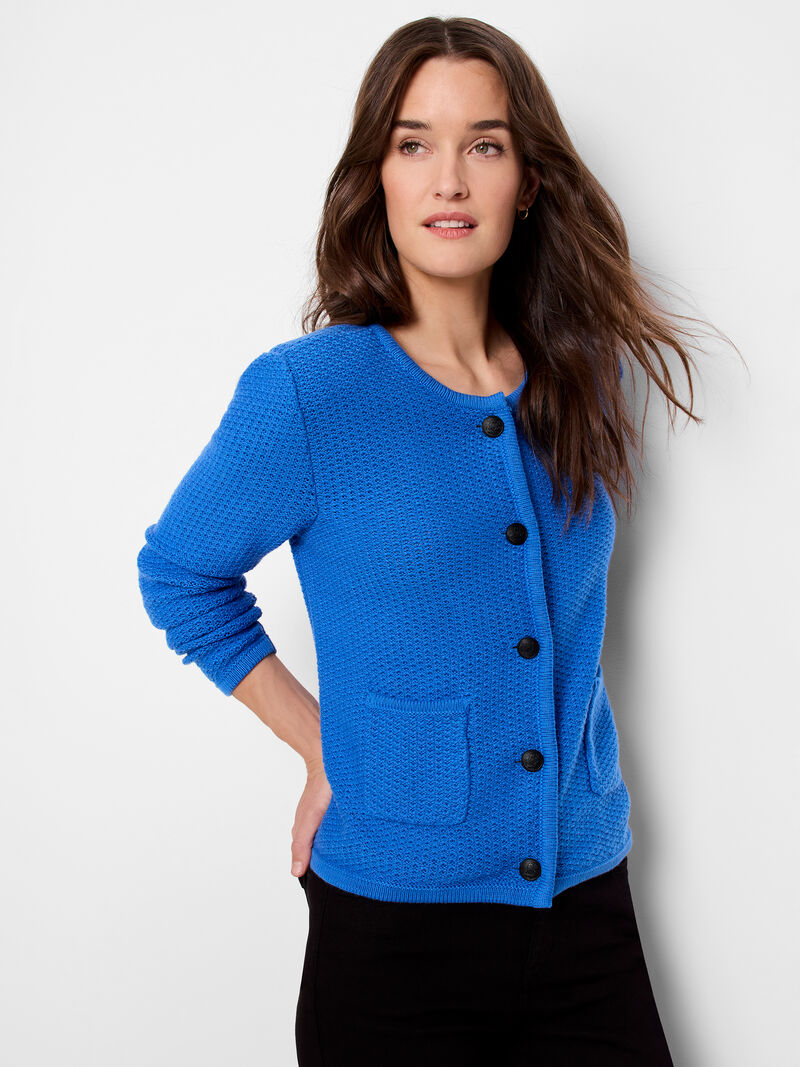 Woman Wears Textured Sweater Jacket image number 0