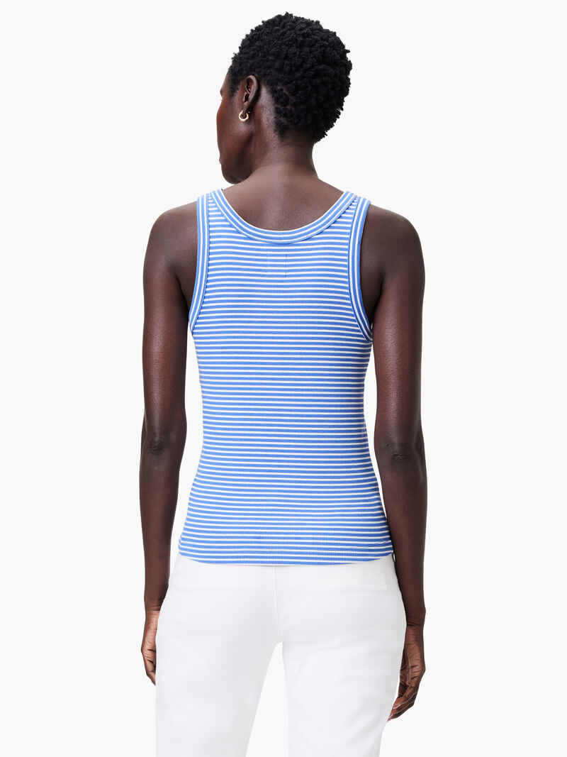 Woman Wears Striped Rib Knit High Neck Tank image number 2
