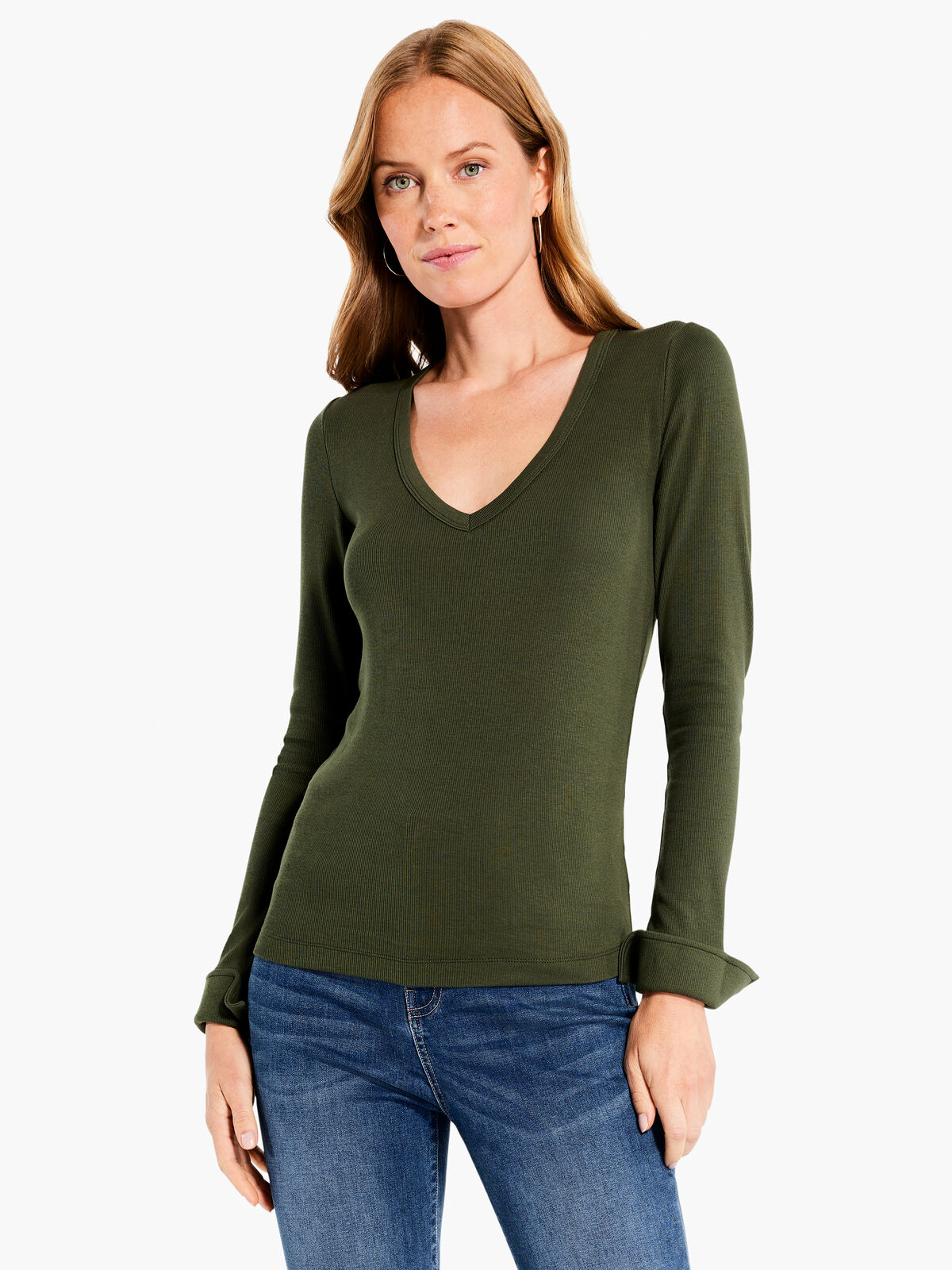 Perfect Rib Knit Cuffed Top