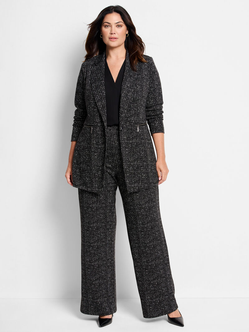 Woman Wears 30.5" Lenox Wide Leg Dotty Grid Knit Pant image number 1