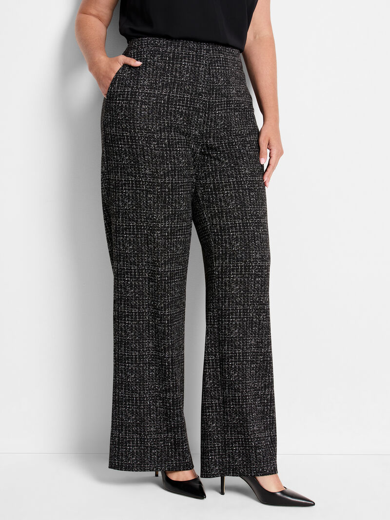 Woman Wears 30.5" Lenox Wide Leg Dotty Grid Knit Pant image number 0