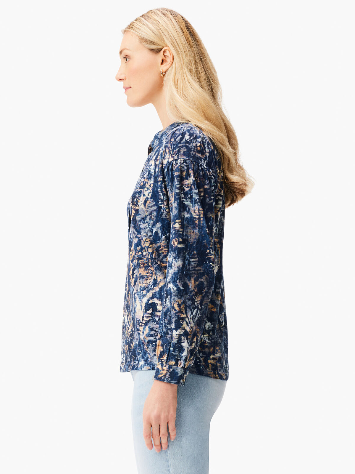 NZT Long Sleeve Watercolor Damask Henley Tee