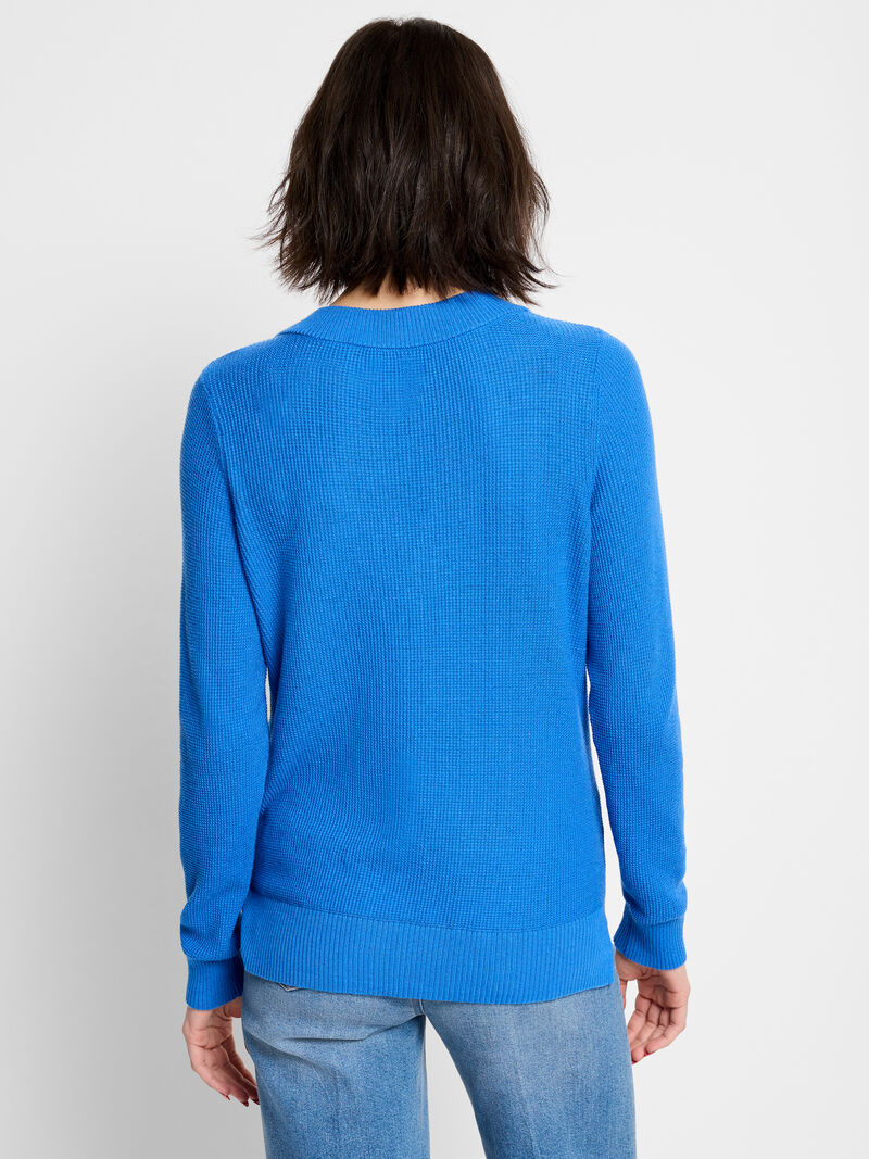 Woman Wears Waffle Stitch V-Neck Sweater image number 4