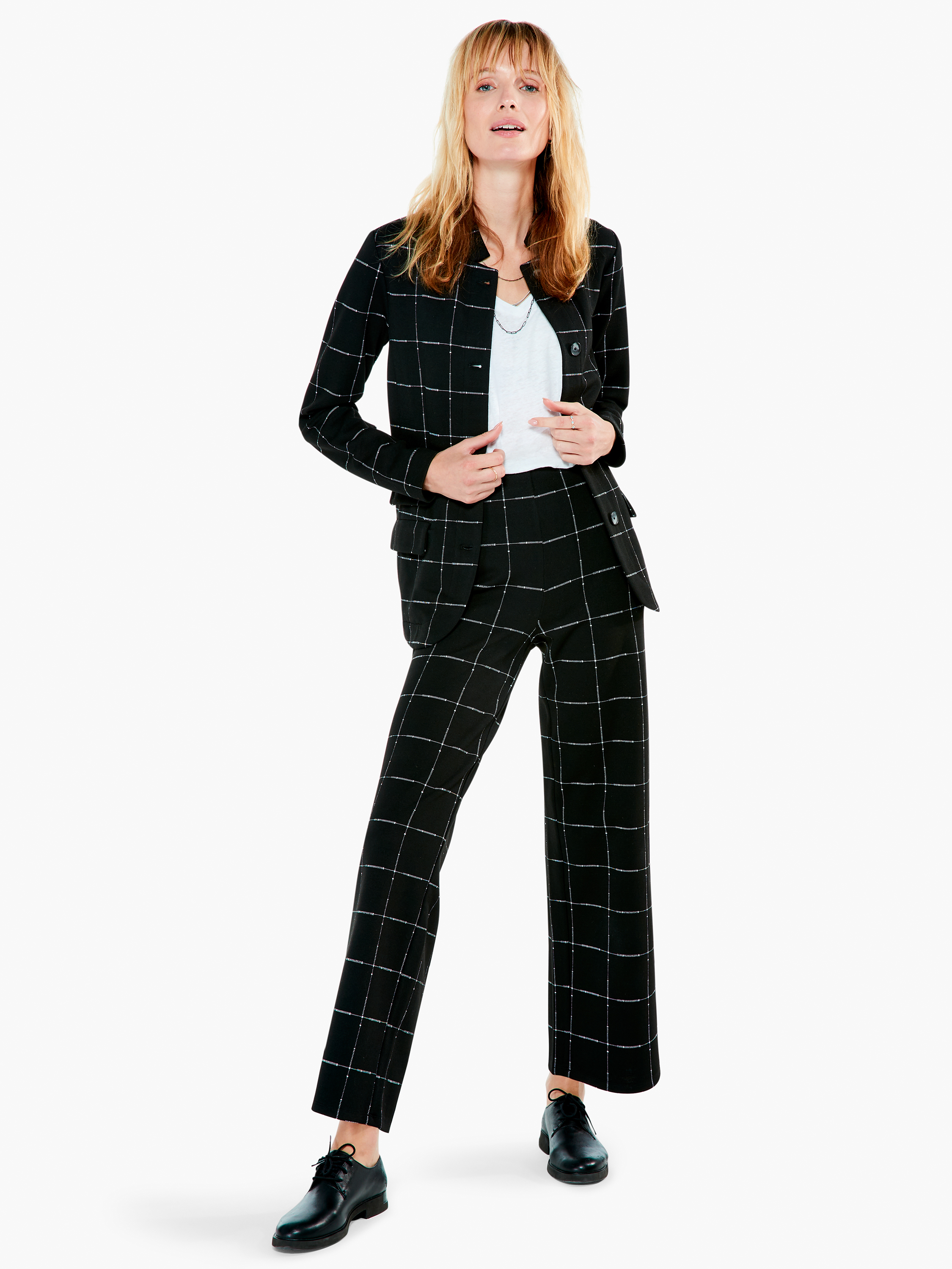 Etched Plaid Wide-leg Pant Style F221329