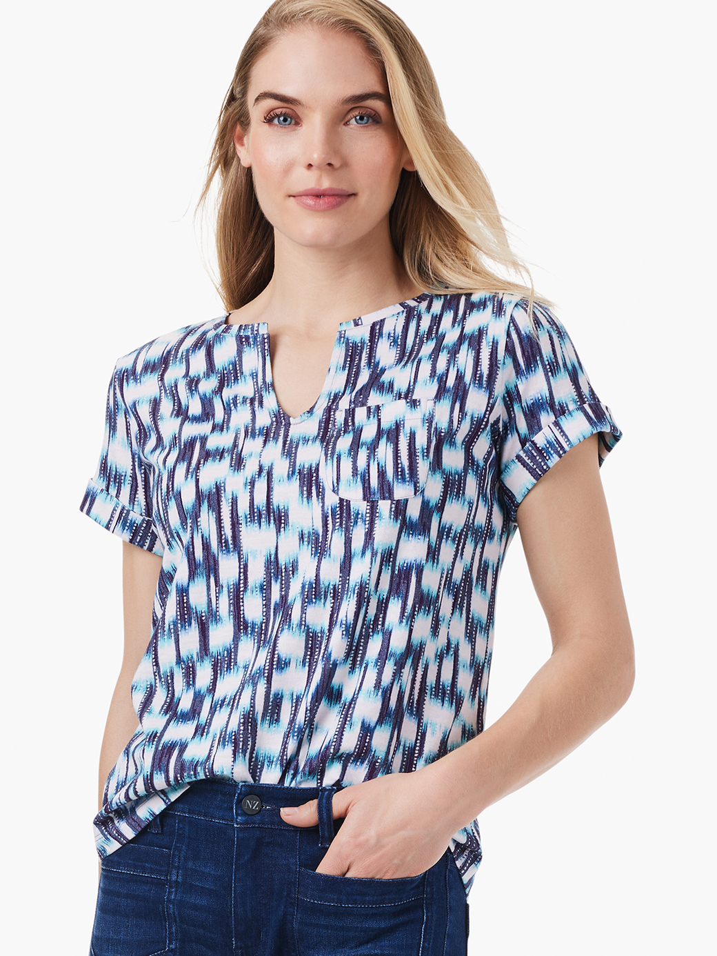 NZT Hazy Blues Split Neck Tee | NIC+ZOE