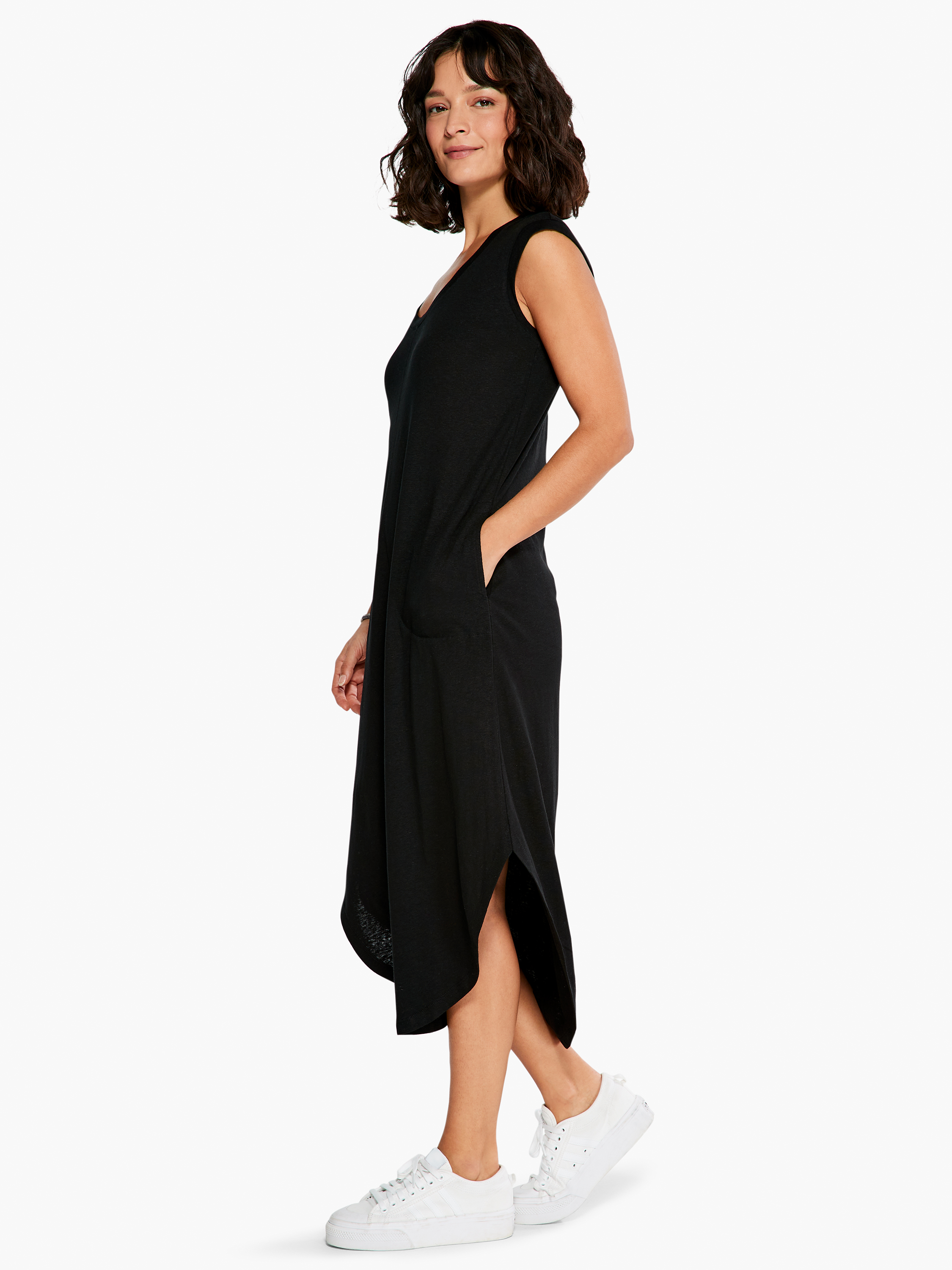 M Made in Italy Women's Scoop Neck Shift Dress with Balloon-Sleeves