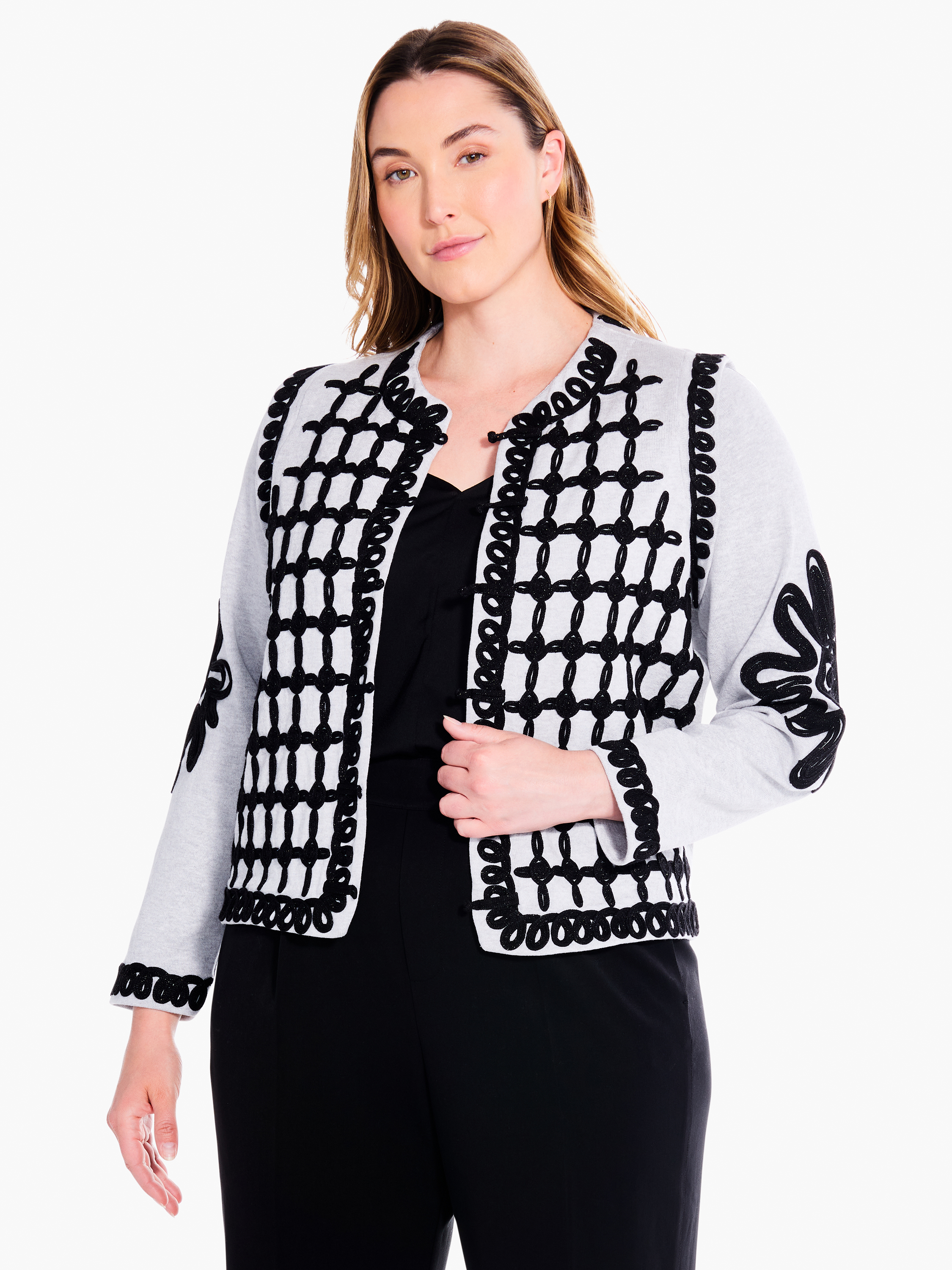 NIC+ZOE Women's Houndstooth Femme Sleeve Knit Jacket, Indigo Multi, Medium