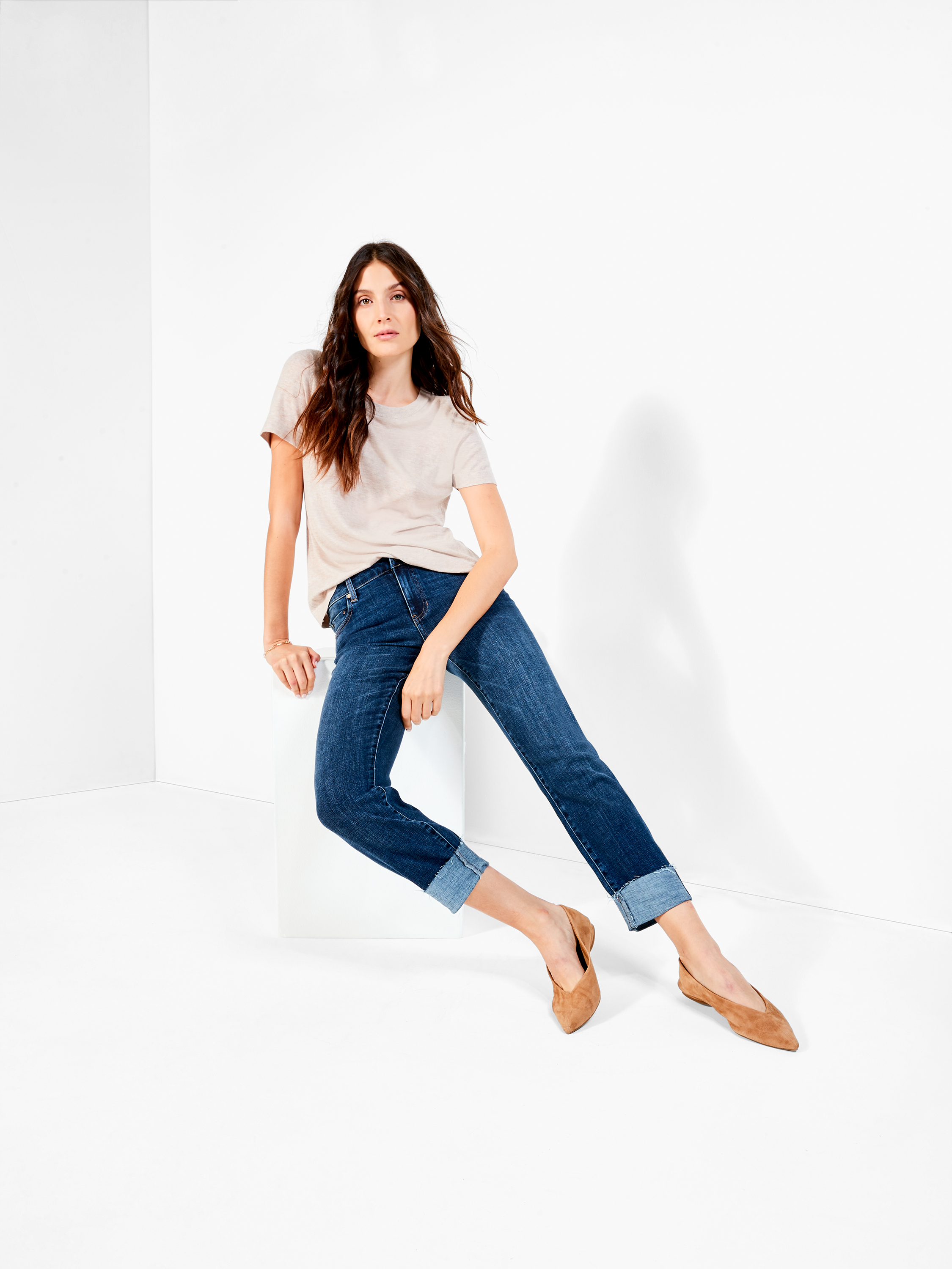 LM5602SS8 Liverpool Marley Girlfriend Raw Cuff Jeans - Timeless