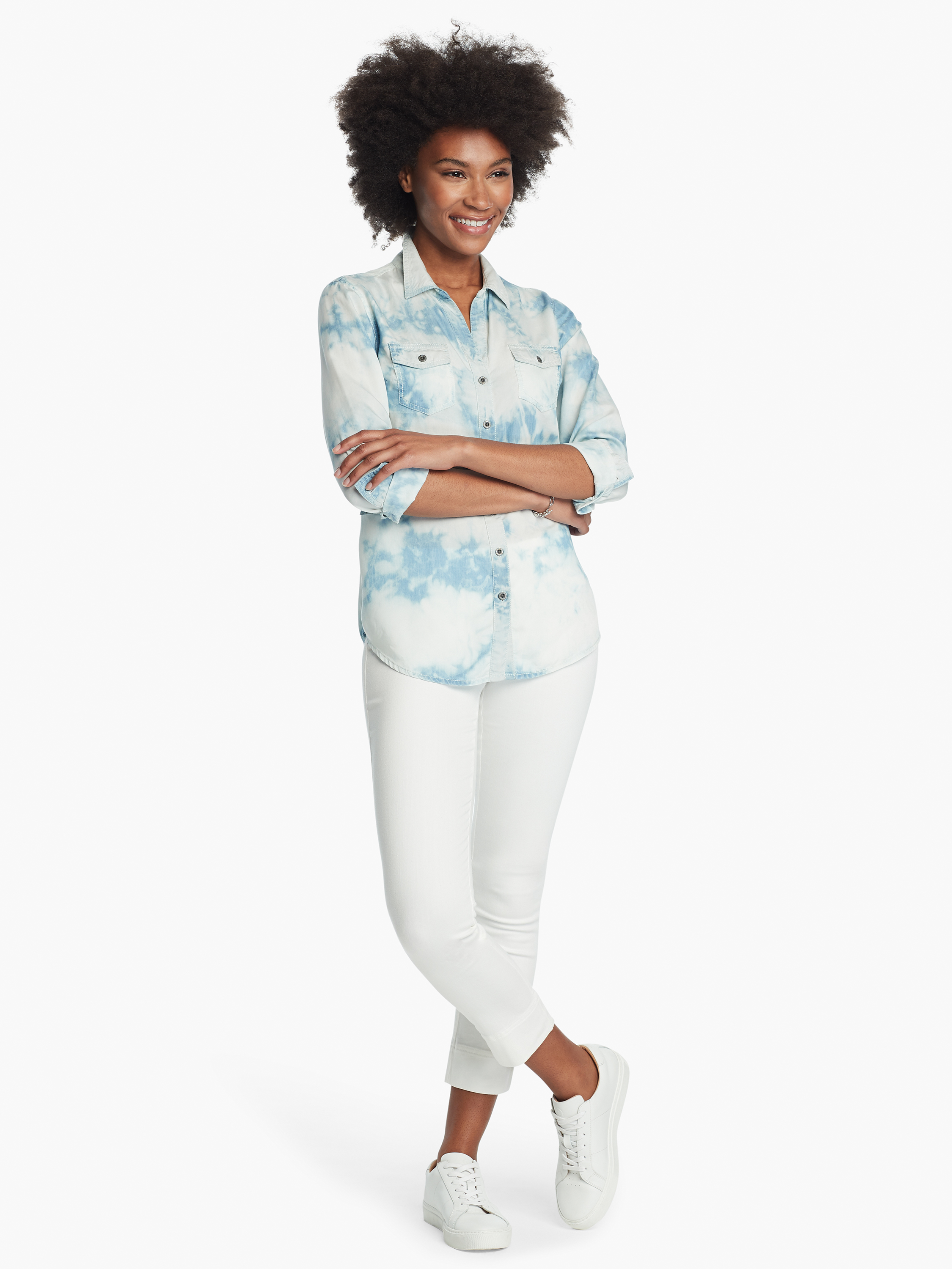 NIC+ZOE Women's Tie Dye Denim Shirt, Blue Multi, XXL at  Women's  Clothing store