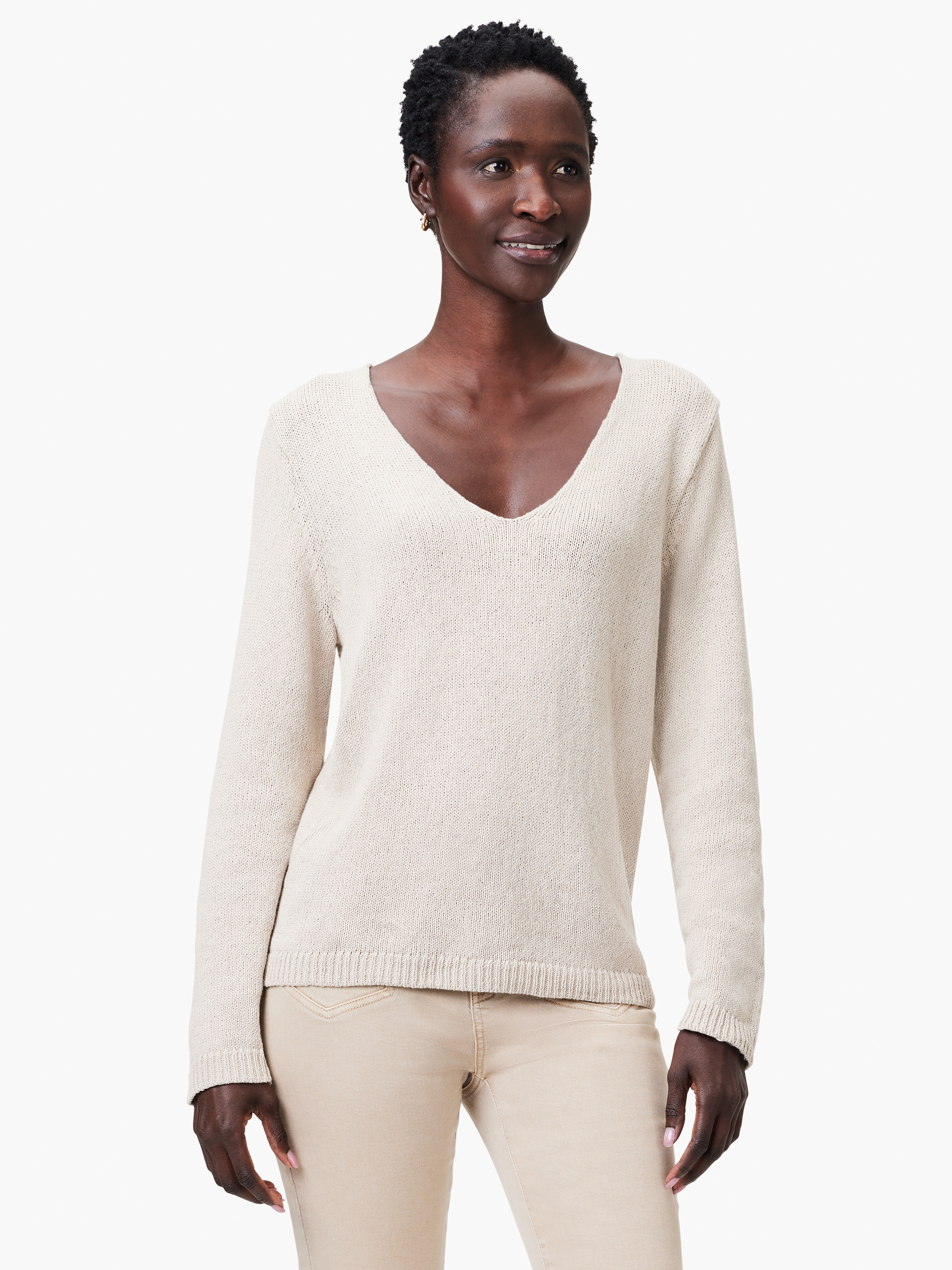 Tan v 2025 neck sweater women's