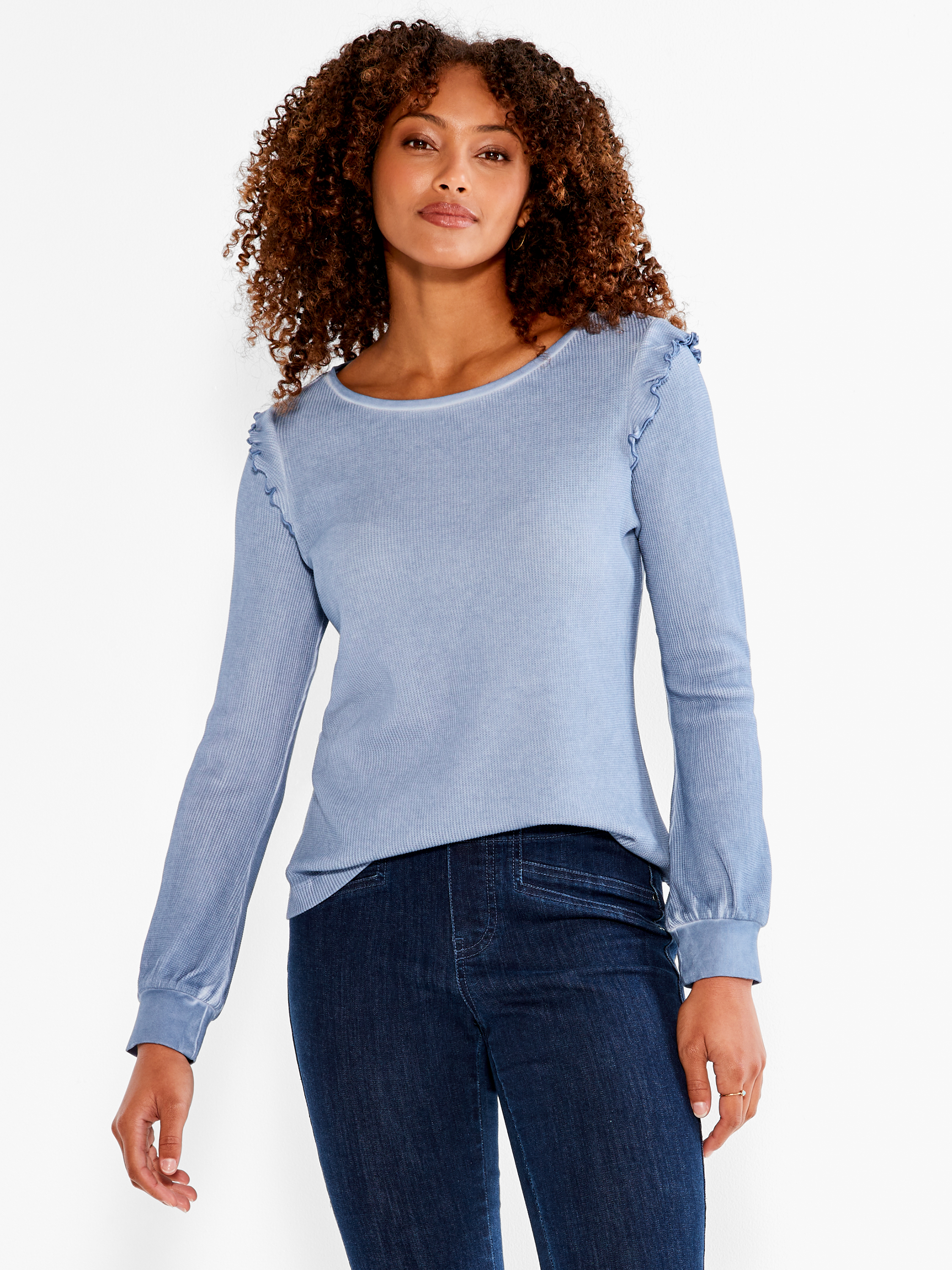 NZT Long Sleeve Waffle Ruffle Tee | NIC+ZOE